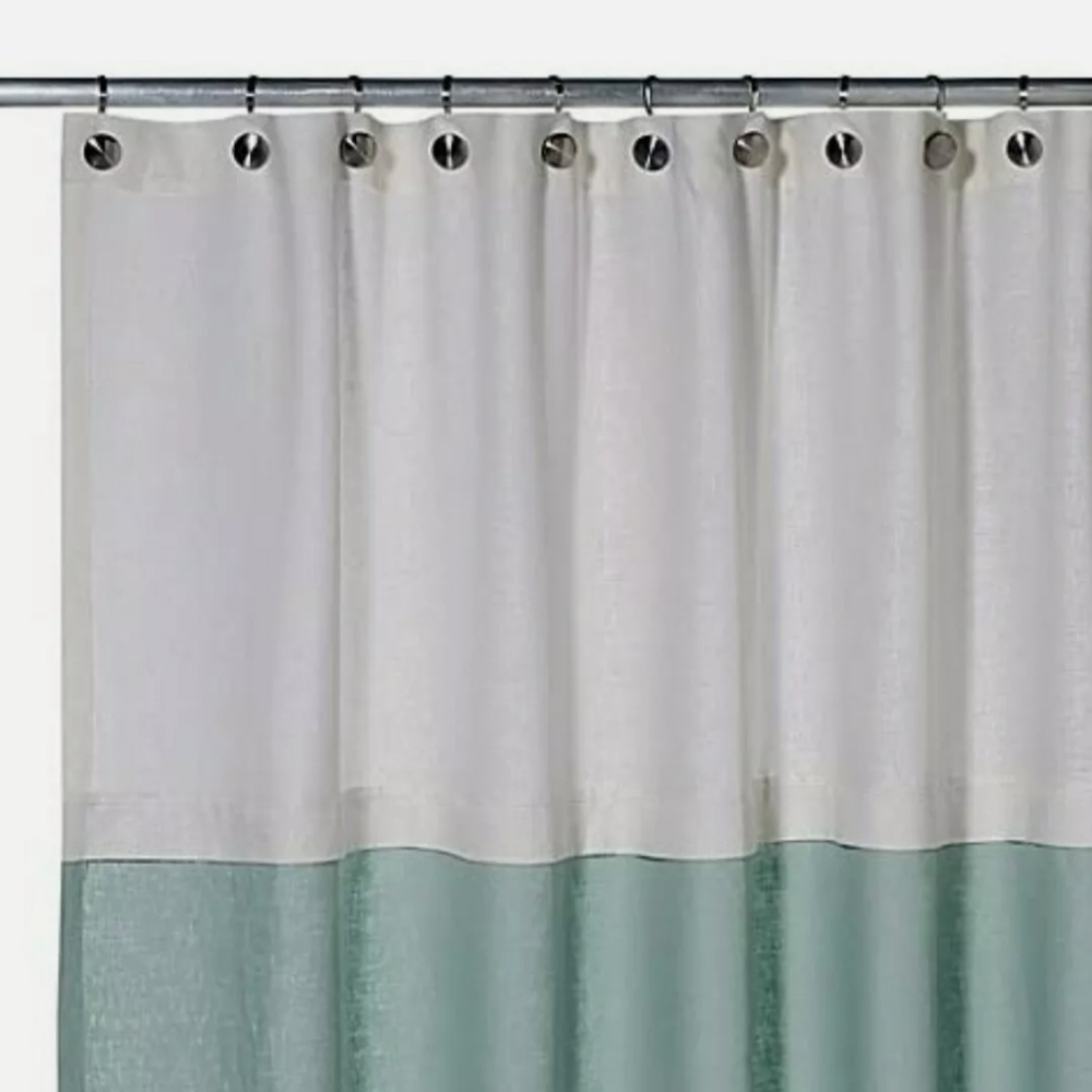 Veretex Soho 100% Linen Shower Curtain AQUA WHITE